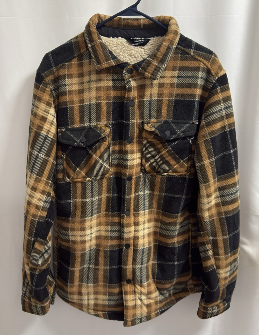 Member's Mark Men's Sherpa Lined Shacket Size Small Chocolate Plaid